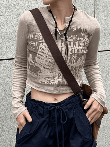 Vintage Y2K Langarm Strick Crop Top