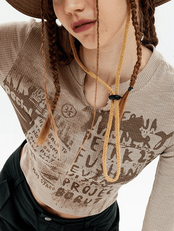 Vintage Y2K Langarm Strick Crop Top