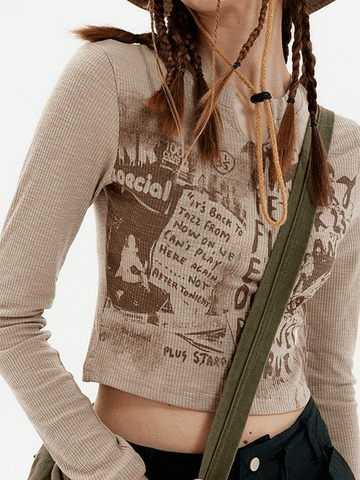 Vintage Y2K Langarm Strick Crop Top