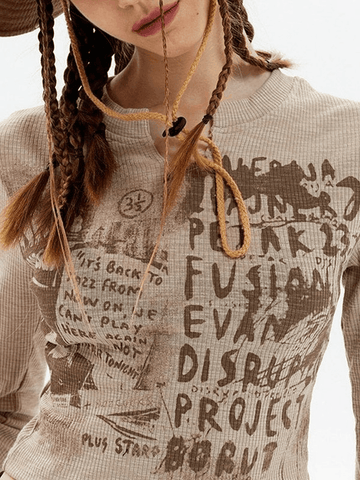 Vintage Y2K Langarm Strick Crop Top