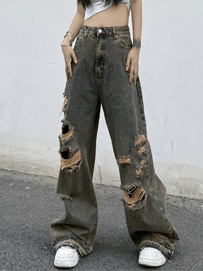 Wash Denim Ripped Jeans – Omcne