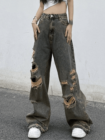 Zerrissene Jeans aus gewaschenem Denim