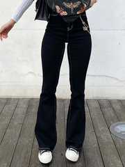 Washed Mid Waist Flare Jeans