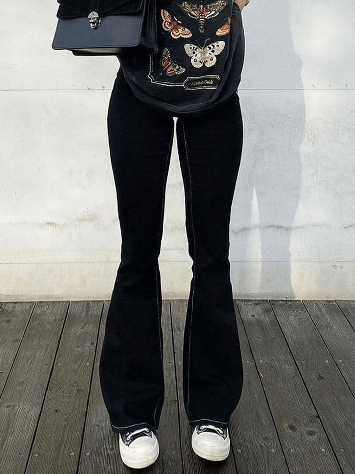 Washed Stretch Low Waist Flare Jeans