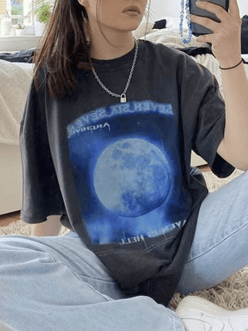 T-Shirt mit verwaschenem Mond-Print