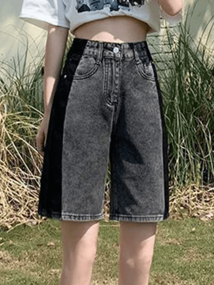 Jeansshorts im verwaschenen Patchwork-Stil