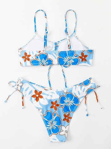 Conjunto de bikini con estampado floral de ondas