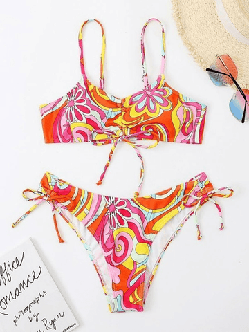 Conjunto de bikini con estampado floral de ondas