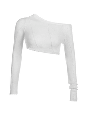 White Cold Shoulder Knit Crop Top
