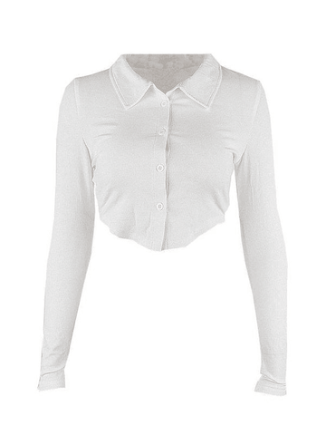 White Crop Long Sleeve Blouse