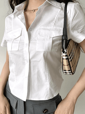 White Cropped Short Sleeve Blouse