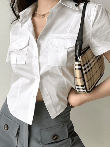 White Cropped Short Sleeve Blouse