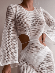 White Cutout Long Sleeve Cover-Up Dress