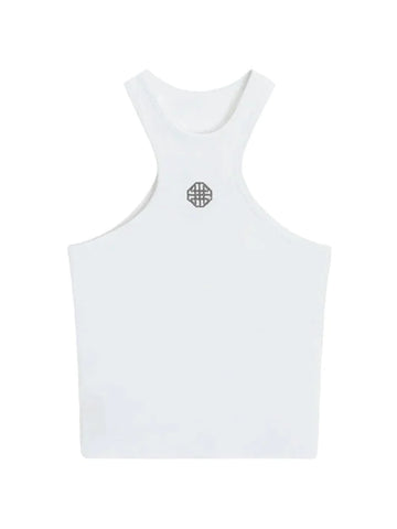 Weißes, geripptes, kurzes Tanktop mit Logo