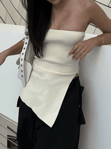 Weißes Bandeau-Top mit Schlitz