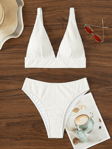 Weißes strukturiertes Push-Up-Bikini-Set