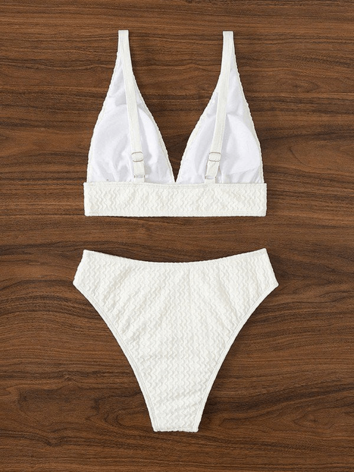 Weißes strukturiertes Push-Up-Bikini-Set