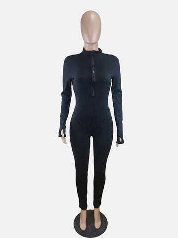 Zipper Collar Skinny Jumpsuits