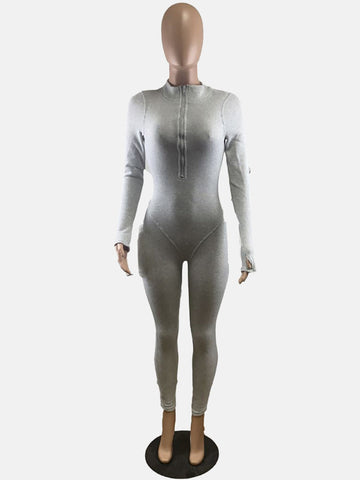 Zipper Collar Skinny Jumpsuits