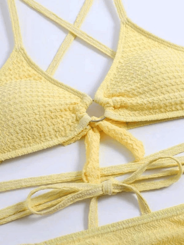 Yellow Tie Strap Three Piece Swimsuit