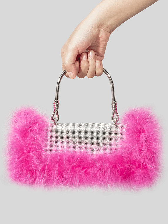 Bolso de mano de noche con diamantes de imitación peludos