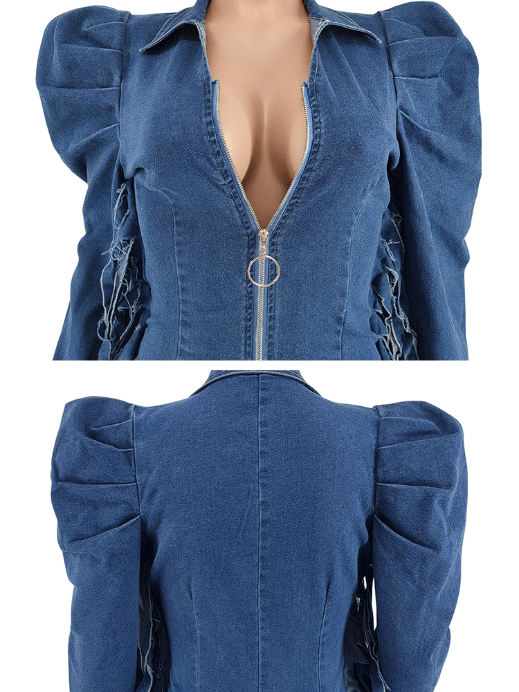 Bubble Sleeve Tassels Denim Jumpsuit