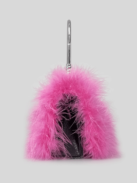 Furry Rhinestone Evening Clutch Bag