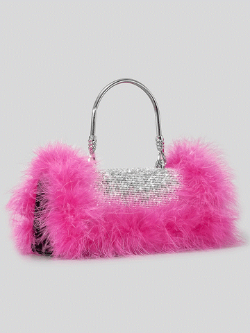 Bolso de mano de noche con diamantes de imitación peludos