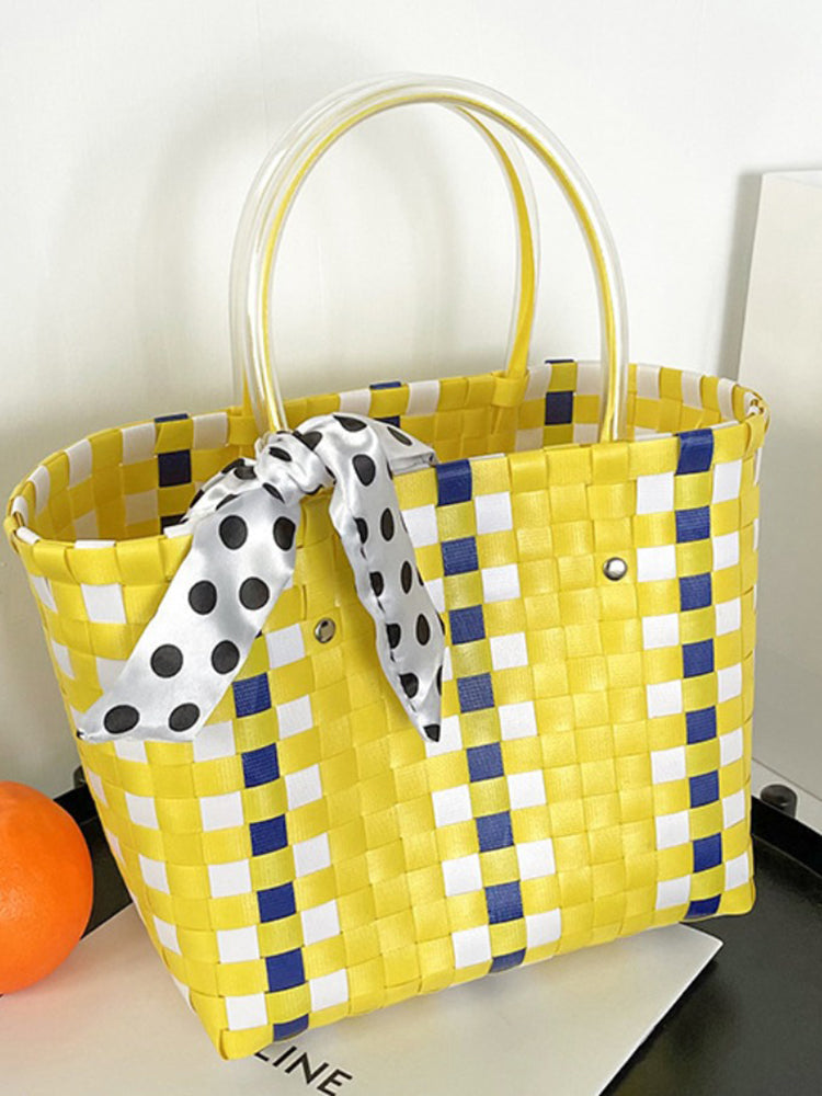 Woven Plaid Pattern Tote Bag