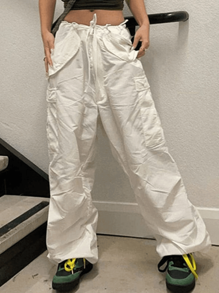 Zipper Low Waist White Cargo Pants