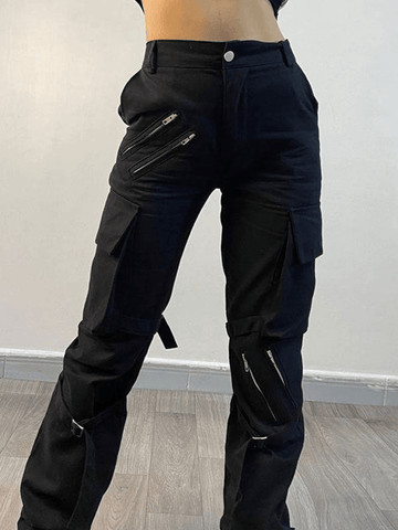 Pantalones cargo con detalle de tiras y cremallera